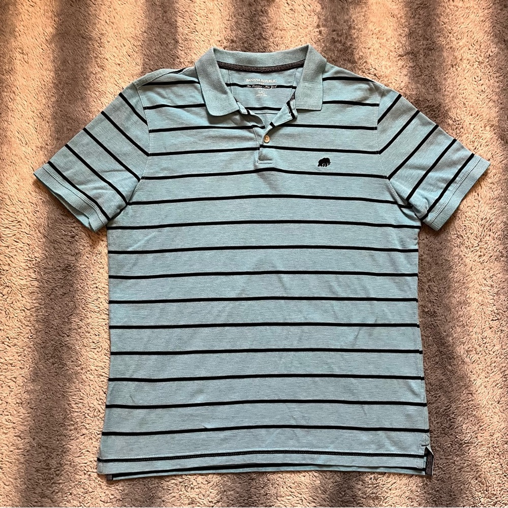 Banana Republic Men's Large Blue Striped Polo Shirt Black Stripes